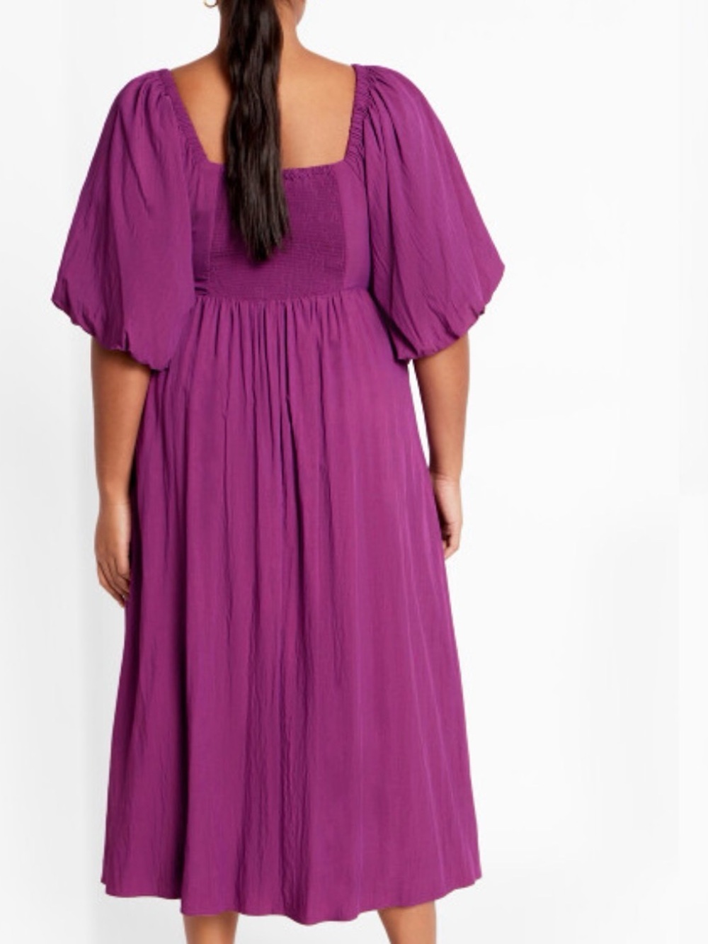 City Chic Purple Asymmetrical Midi Dress with Puff Sleeves - Picture 5 of 7